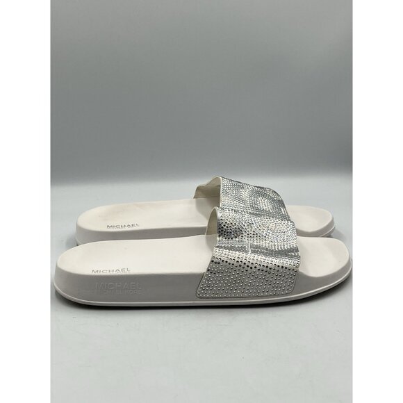 michael kors white crystal logo slide sandals,  no box , 9m WHITE&SILVER  SEE AL - Picture 8 of 16